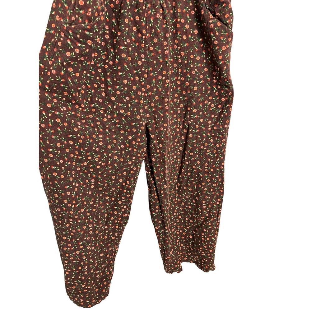 Floral Overall Jumpsuit Womens Large Brown Sleeveless Square Neck Pockets Boho - Picture 4 of 9